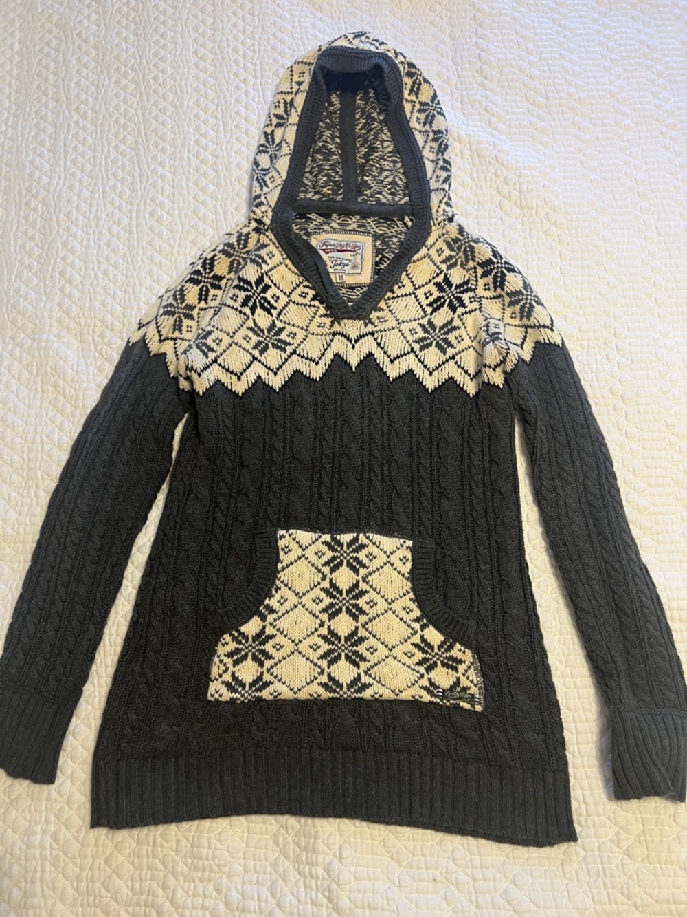 Superdry Black & Cream Nordic Cable-Knit Hooded Sweater